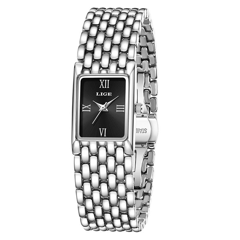 LIGE Classic Ladies Watches Luxury Small Square Quartz Wristwatch Waterproof Stainless Steel Women Watch Fashion Watches Woman