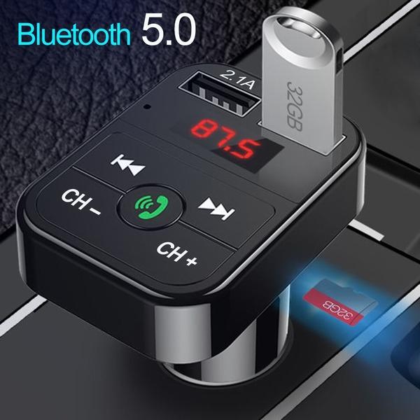 Bil Bluetooth 5.0 FM-sender Trådløs håndfri lydmottaker Auto MP3-spiller 2.1A Dual USB Hurtiglader Biltilbehør