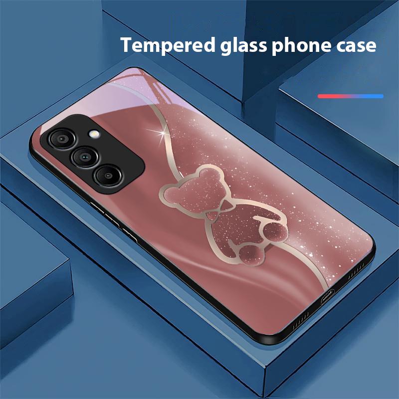 Trompe L'oeil Bear For Samsung Galaxy A15 5G 54 4G 51 50 24 35 90 71 12 51 53 52S 80 22 34 Black Tempered Glass Phone Case