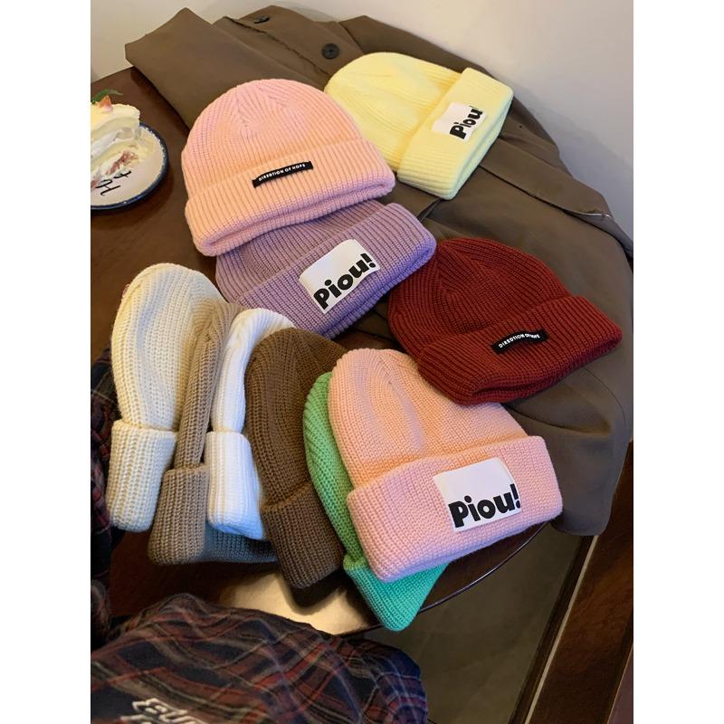 

Letter Patch Knitted Woolen Hat for Women Autumn and Winter Warm and Cold Proof Korean Style Versatile Hat one size