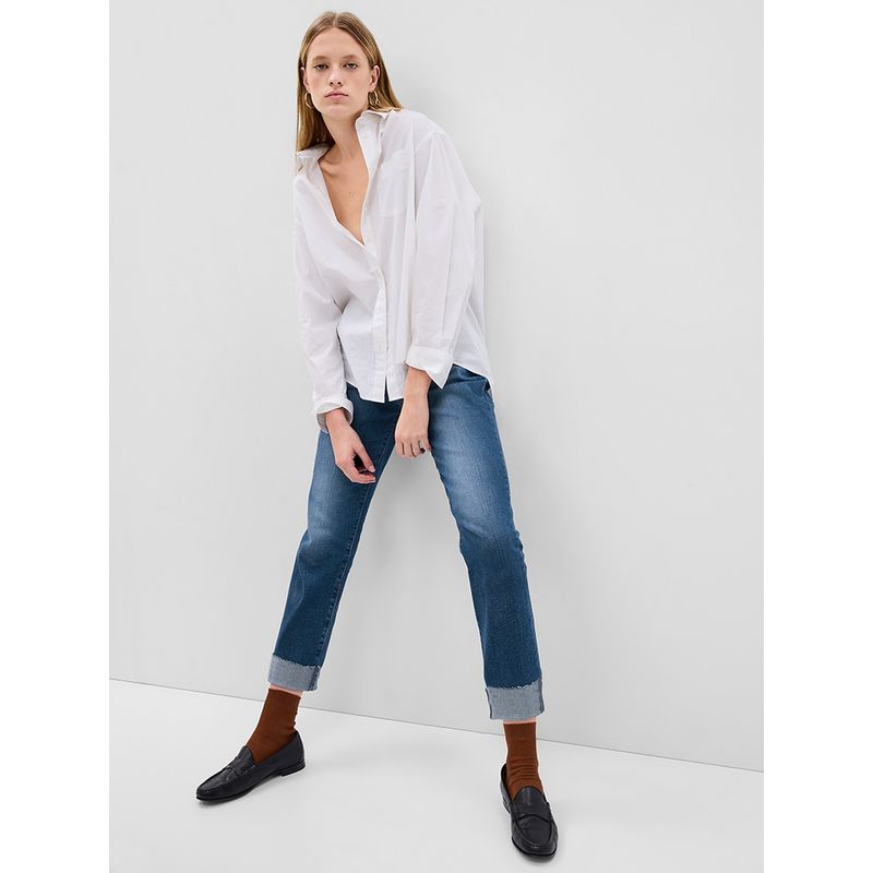 20% Off for 2 Pieces Export Export Usa Spring & Fall Cut Edge High Elastic Girlfriend Plus Size Blue Flanging Straight-leg Denim Length