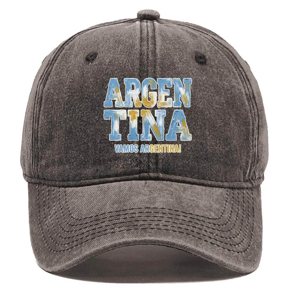 Snapback Baseball Cap With "ARGENTINA" "VAMOS ARGENTINA" Flag Printed , Adjustable Baseball Hat Headwear Solid Color Curved Brim Trendy Woman's Cap