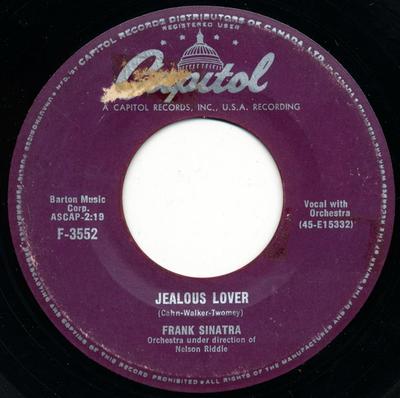 7inch Record FRANK SINATRA  Jealous Lover  You Forgot All The  F3552 Capitol Records 1956 Canada Jazz Used