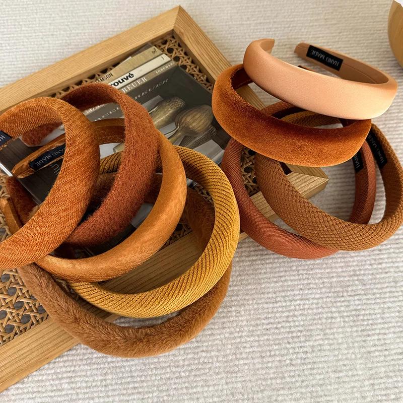 New Pumpkin Color Headband Velvet Sponge Wide Hair Band for Woman Girl Elegant  Hair Hoop Autumn/Winter Fashion Hair Accessories