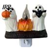 Decorative Wall Light Halloween Pumpkin Ghost Night with Witch Hat, Resin Soft Glow Plug-in LED Bedroom Light, Spooky Sconce for Party Home