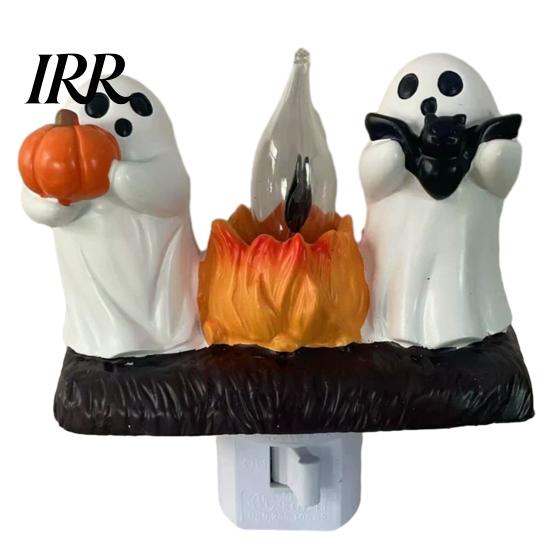 Decorative Wall Light Halloween Pumpkin Ghost Night with Witch Hat, Resin Soft Glow Plug-in LED Bedroom Light, Spooky Sconce for Party Home