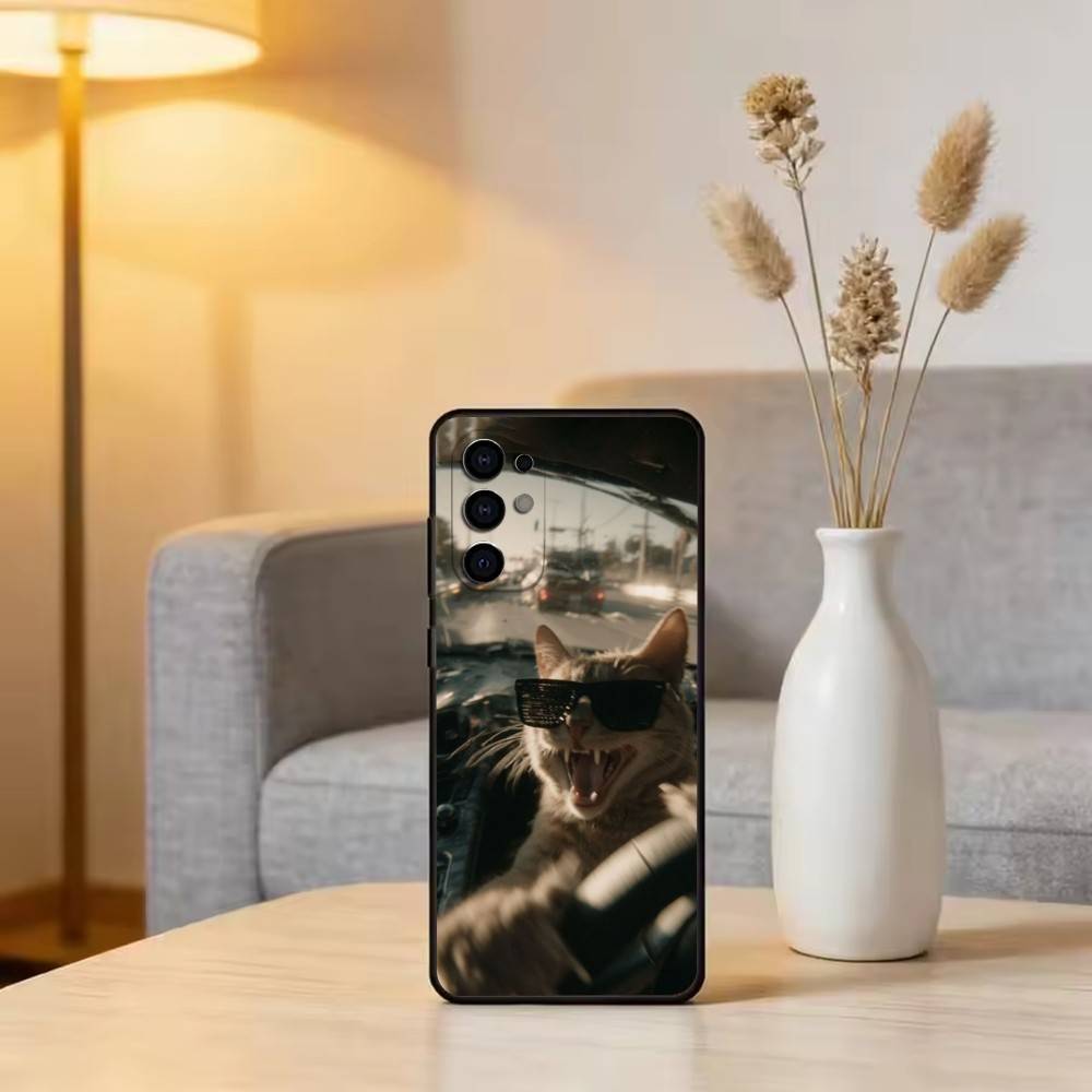 Cool cat Phone Case Black Silicone Soft For Samsung S25,S24,S21,S22,S23,S30,Ultra,S20,Plus,Fe,Lite