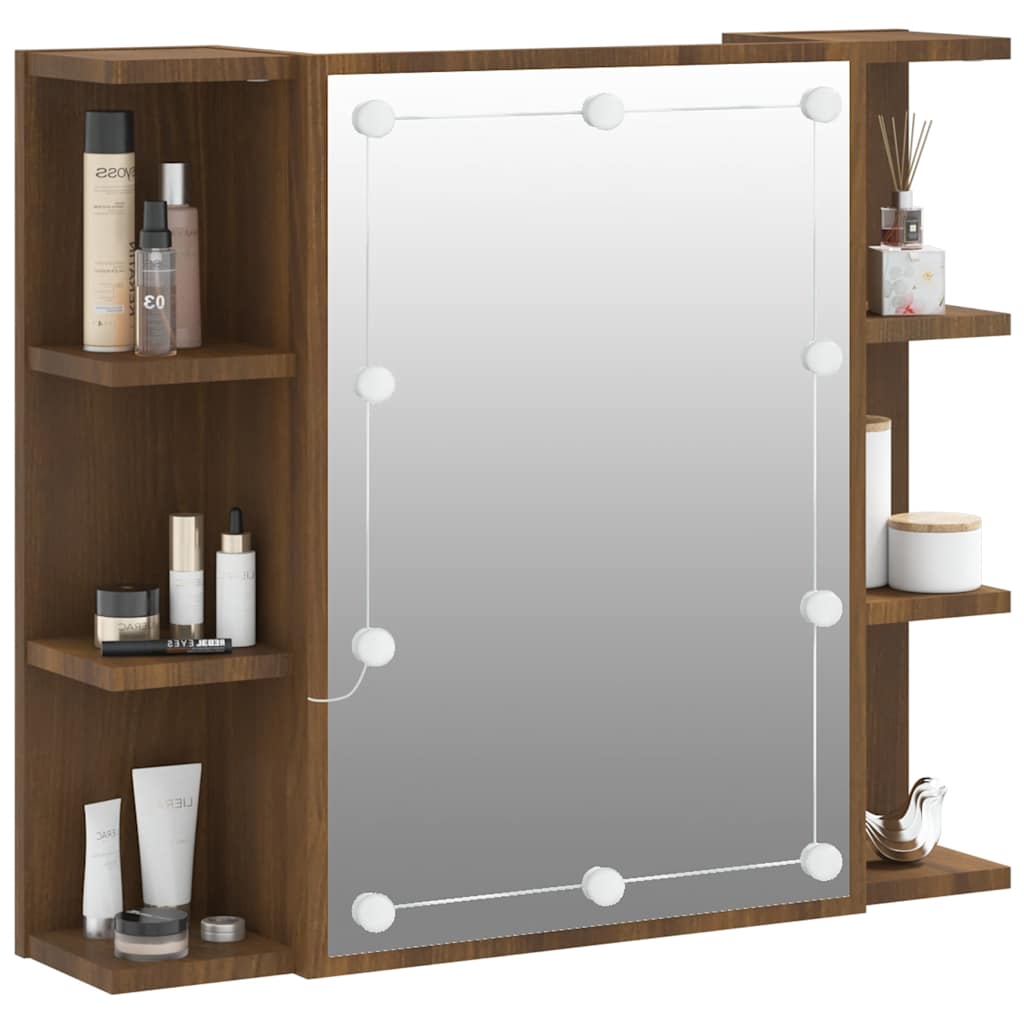 LED Mirror Cabinet in Brown Oak Effect 70 x 16.5 x 60 cm
