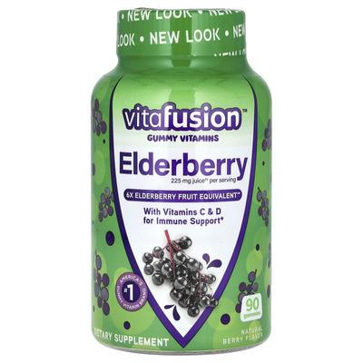 Elderberry, Vitamin C & Vitamin D for Immune Support, Natural Berry, 90 Gummies