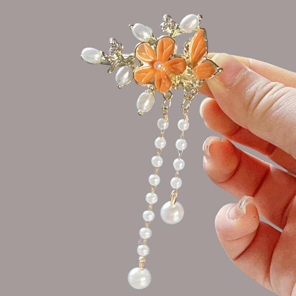 Elegant Blue Cloud Pearl Hairpin with Tassel