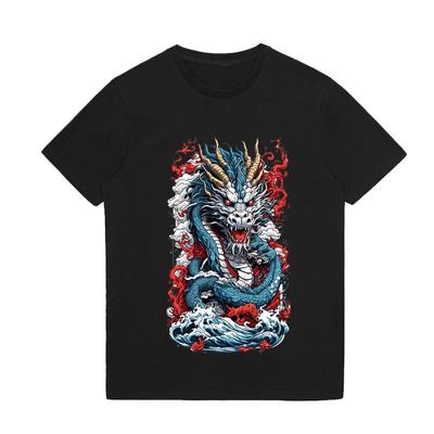 Men's Clothes Dragon Printed Summer Blouse Cotton T-Shirts Male Tee Tops