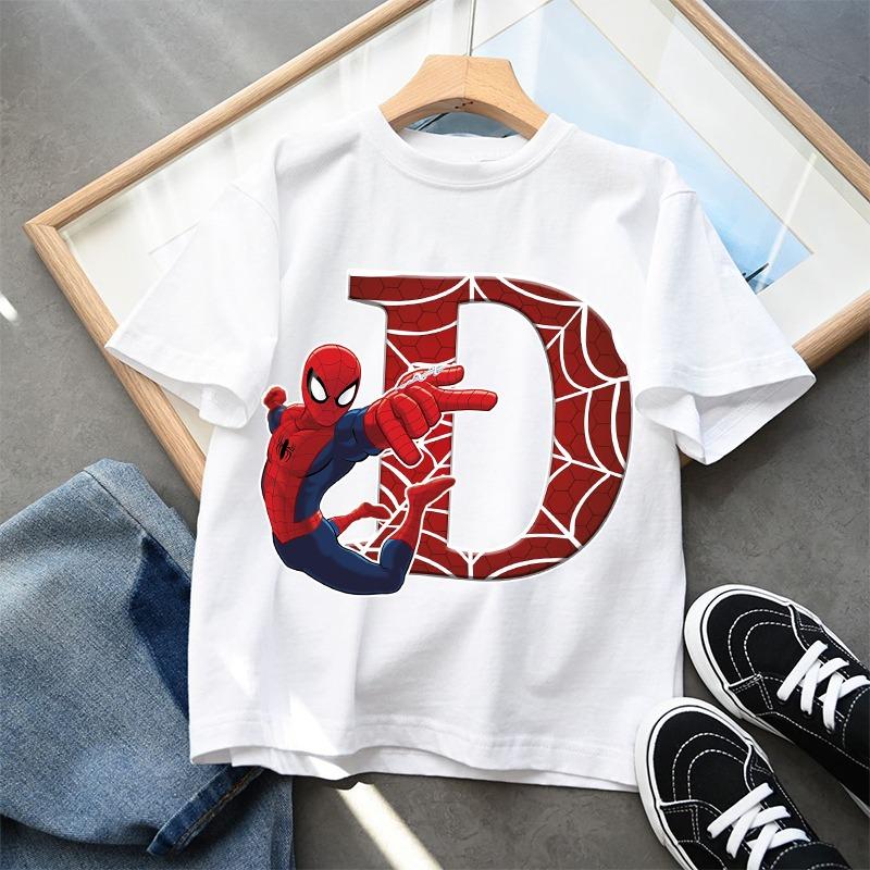 2026 New Children's Spider Man Cartoon Letter Printed T-shirt Cotton T-shirt Boys' Short Sleeved