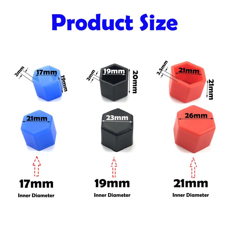 24pcs/package 17/19/21mm Silicone Hexagonal Socket Car Wheel Hub Screw Cover Nut Caps Bolt Rims Exterior Decoration Protection