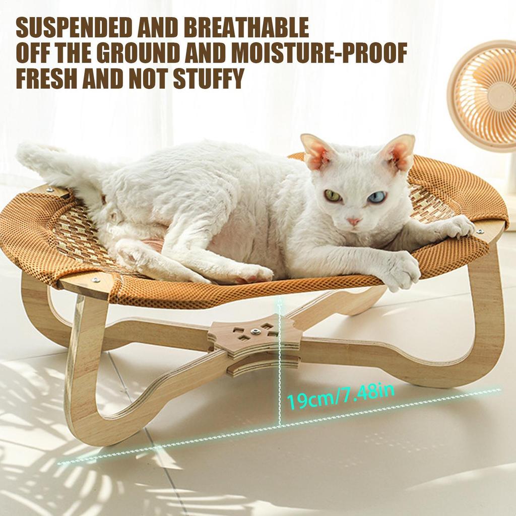Rattan Cat Bed Indoor Cats Cooling Chair Raised Rattan Scratch-Resistant Furniture Kitten Sleeping Pad For Hot Days Animals
