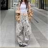 Vintage Leopard Print Low Rise Wide Leg Denim Pants Women Casual Loose Fit Jeans