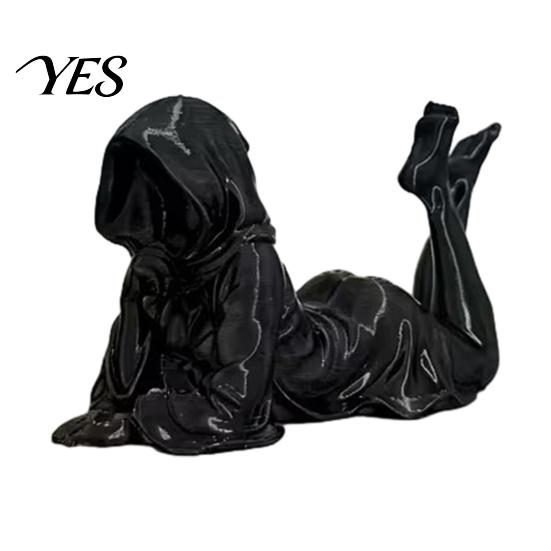 Niche Art Ornament 3D Printed Lying Robe Girl Statue, Modern Minimalist Hooded Home Decor Woman Desktop Decoration, Elegant Sculpture Gift Solid