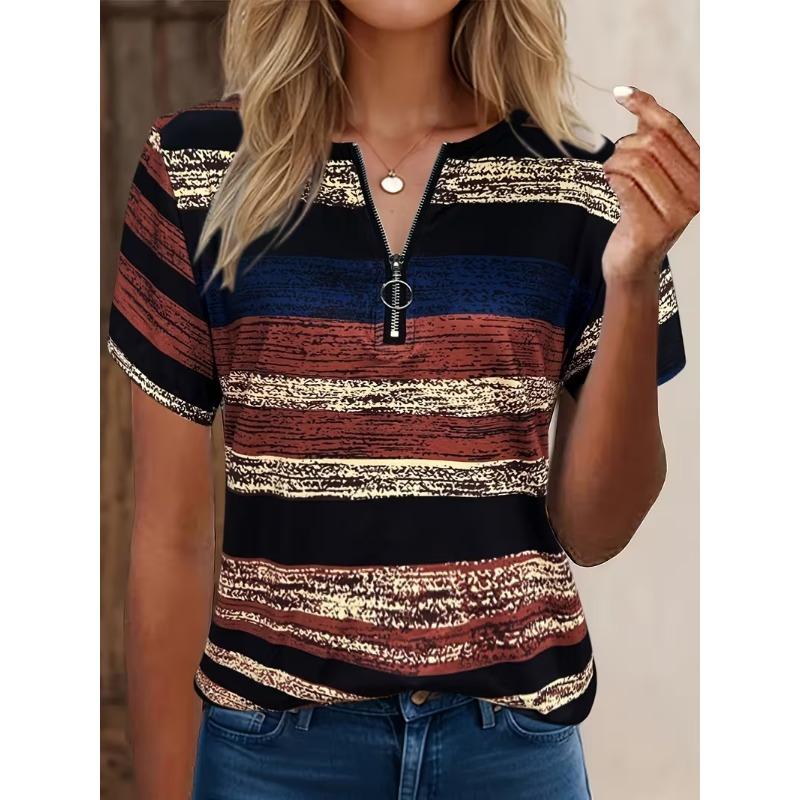 T-shirt da donna estiva a maniche corte con cerniera