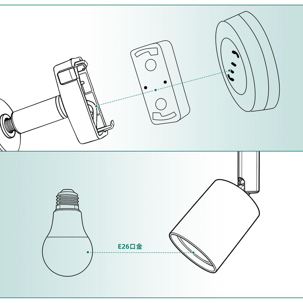 Abishion E26 Base Adapter for Ceiling Hooks, Light Bulb Socket, Easy Installation, Adjustable Angle, Compatible with Hook-type Lights (1 White Piece