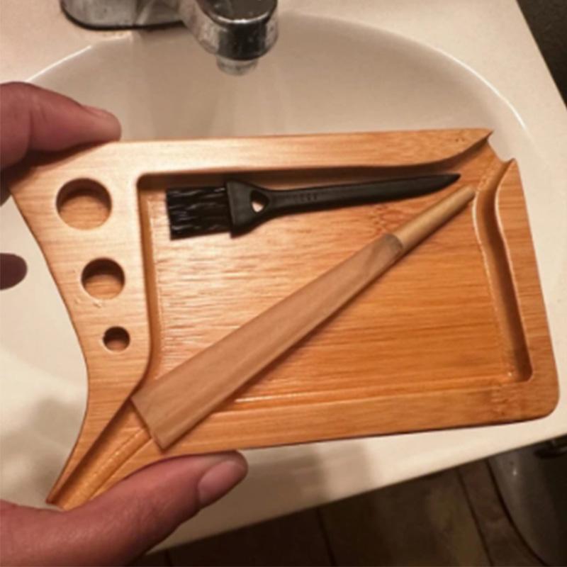 3 ks Dřevěné Bambusové Podnosy Balení papírků na balení s Držákem na Štětce Talíř na Večeři Servírovací Stolní Talíř Úložný Podnos