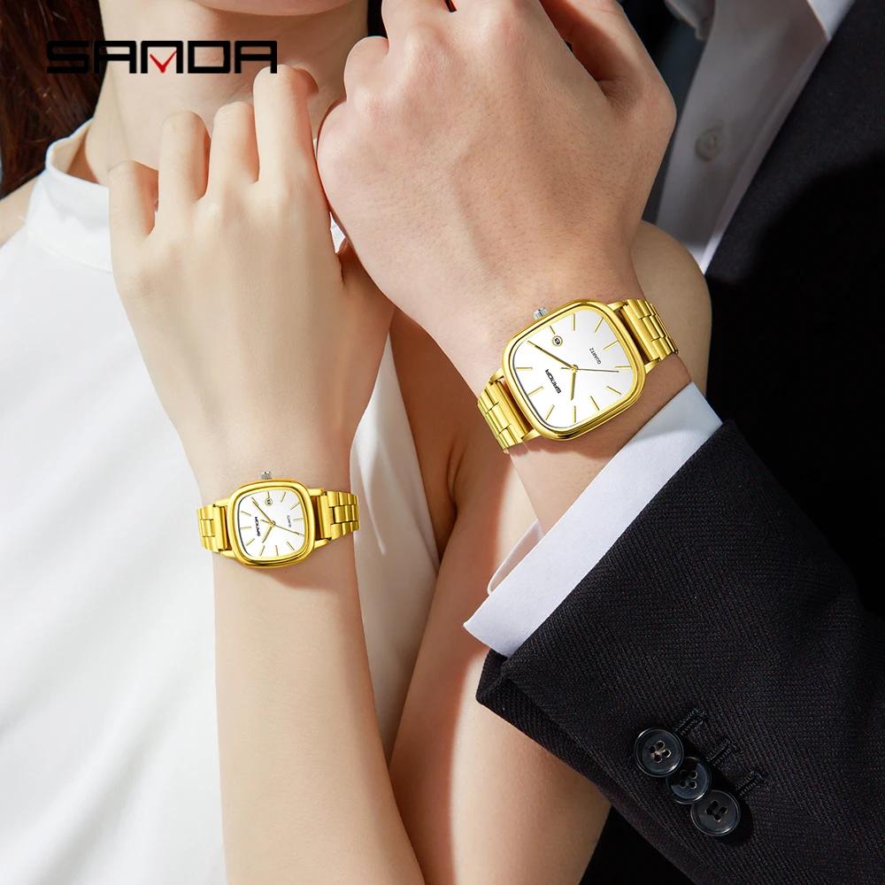 Fashion Square Dial Couple's Wristwatches Men Women Casual Daily Calendar Watch Waterproof Steel Strap Relojs