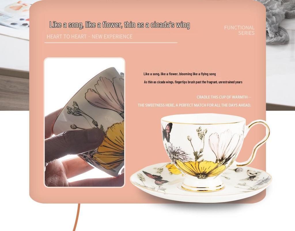 Exquisite Bone China Coffee Cup & Saucer - Hand-Painted Blooming Iris, Ideal Birthday Gift
