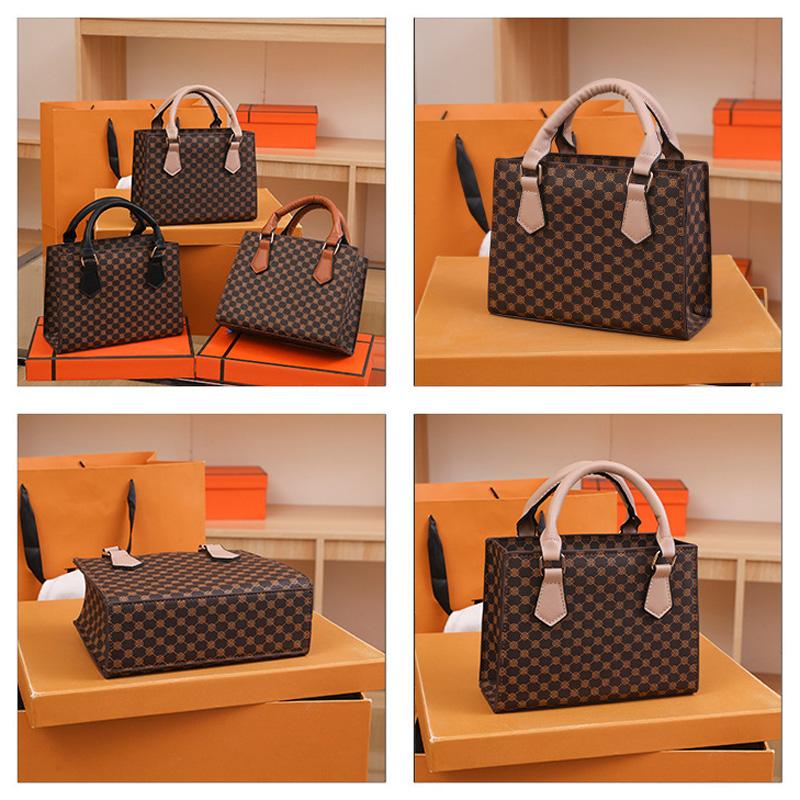 Fashion Square Small Top-handle Bags Casual Tote PU Leather Plaid Crossbody Shoulder Bag Women Handbags For Daily Used And Gift