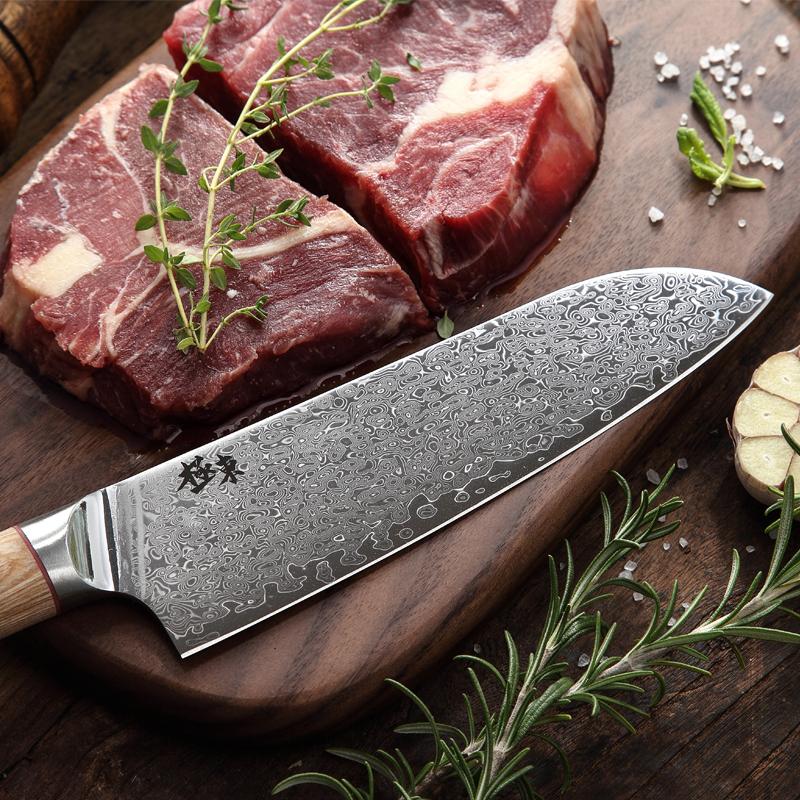 7 Inch Santoku Knife With Wood Cover 67 Layers Damascus Steel Blade Chef Cleaver Slicing Japanese Kitchen Knife Cooking Tools