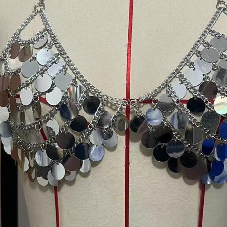Bohemian Dance Costume Halter Bra Sequins Metal Chain Party Wear For Latin Dance Club Or Vacation Wear