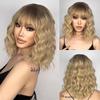 Long Bob Synthetic Wigs for Women Daily Wear Black and Brown Long Wave Wigs with Bangs Heat Resistant Fiber Cosplay Hair