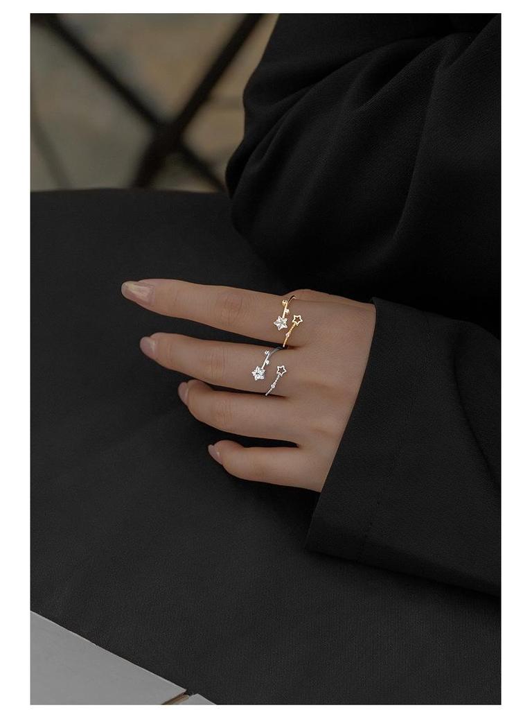 Banyan Baum S925 Silber Stern Zirkon Ring - Damen Luxus Hohles Design