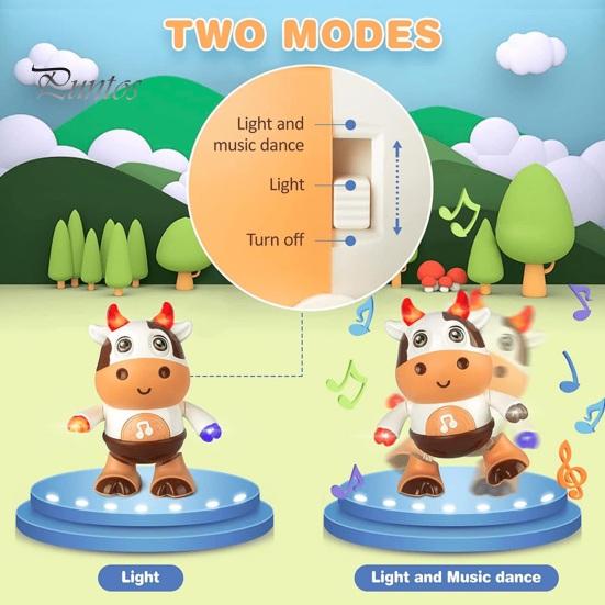 Kids Electric Cow Toy with LED Light Music Singing Dancing Cartoon Dairy Cattle Toy Toddlers Interactive Educational Movable Eyes Animal Musical Toy