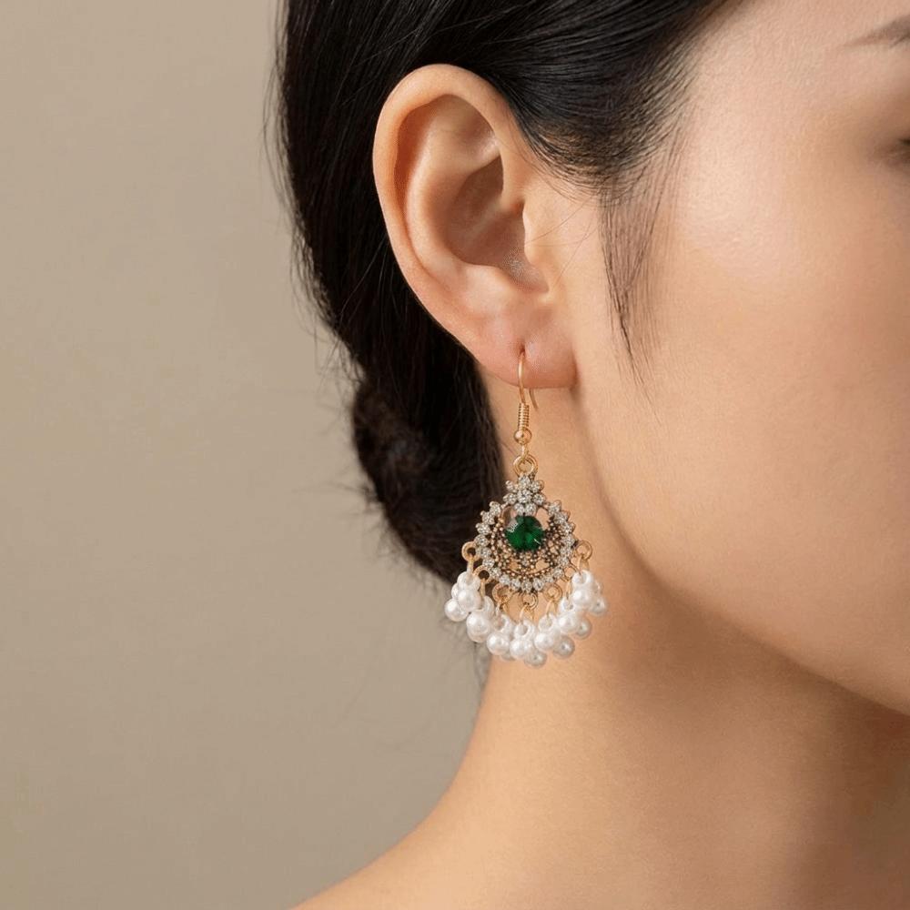 Hook Piercing Ethnic Style Earrings Imitation Pearl Exaggerated Tassel Earrings Party