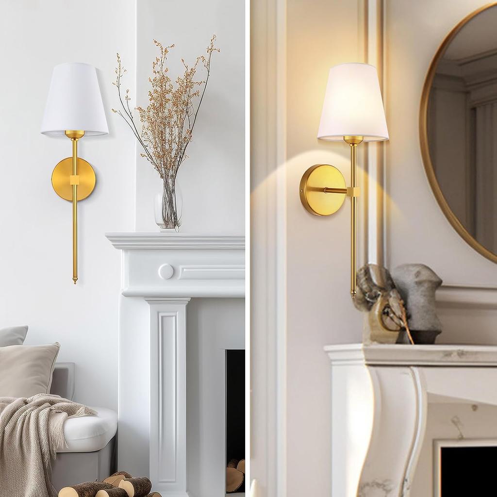 Wall Sconces Sets of 2, Retro Industrial Wall Lamps, Vanity Sconces Wall Lighting with White Fabric Shades, Wall Lights Suitable for Bathroom Bedroom