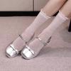 Spring and Autumn Versatile Two Wear Thick Heel Round Head Silver Mary Jane Shoes Retro Bow Light Mouth Single Shoes Women