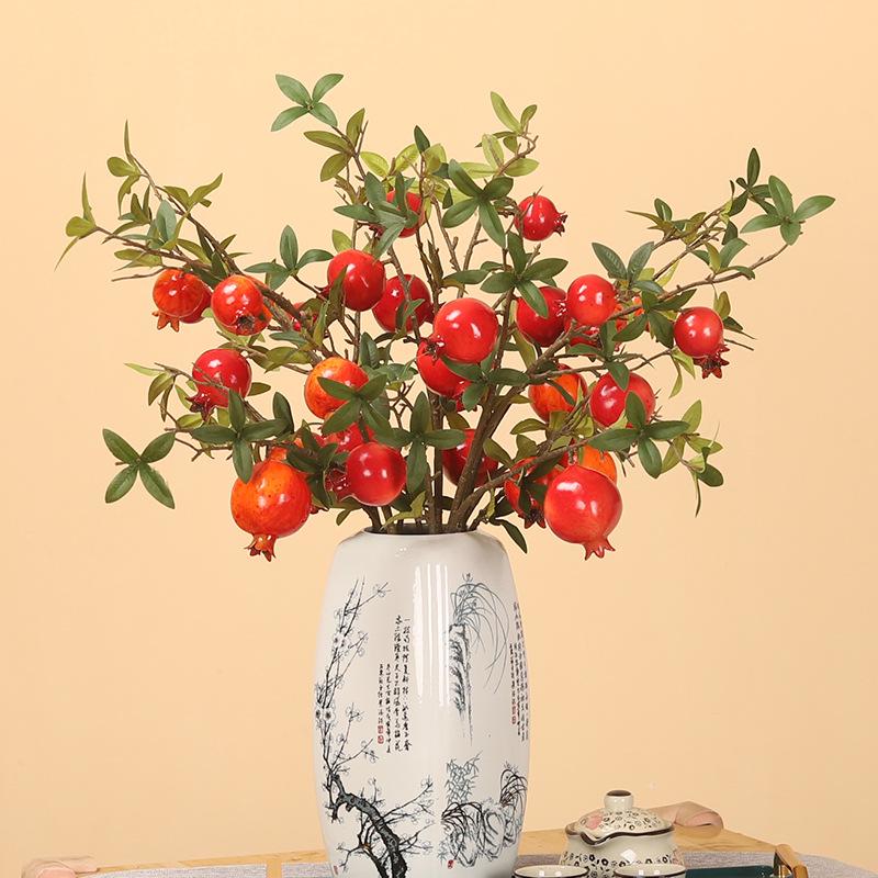 Artificial Pomegranate Persimmon Branch: Red Berry Fruit for Living Room or Entrance Hall Decoration - Chinese Style