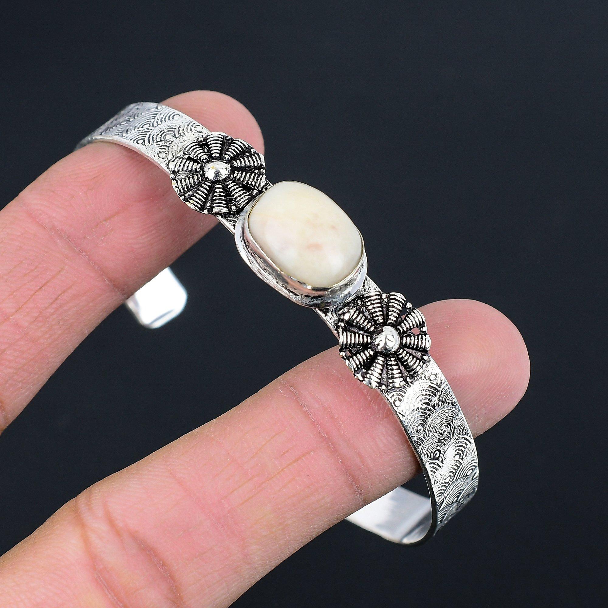 

Womens day Deal 925 Sterling Silver Natural Cobra Jasper Unique Bangle Bracelet Adjustable