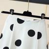 Polk Dot Skirts Womens Pleated Korean Style Silk Long Black Skirt Middle Length High Waist A Line French Umbrella Skirt Summer