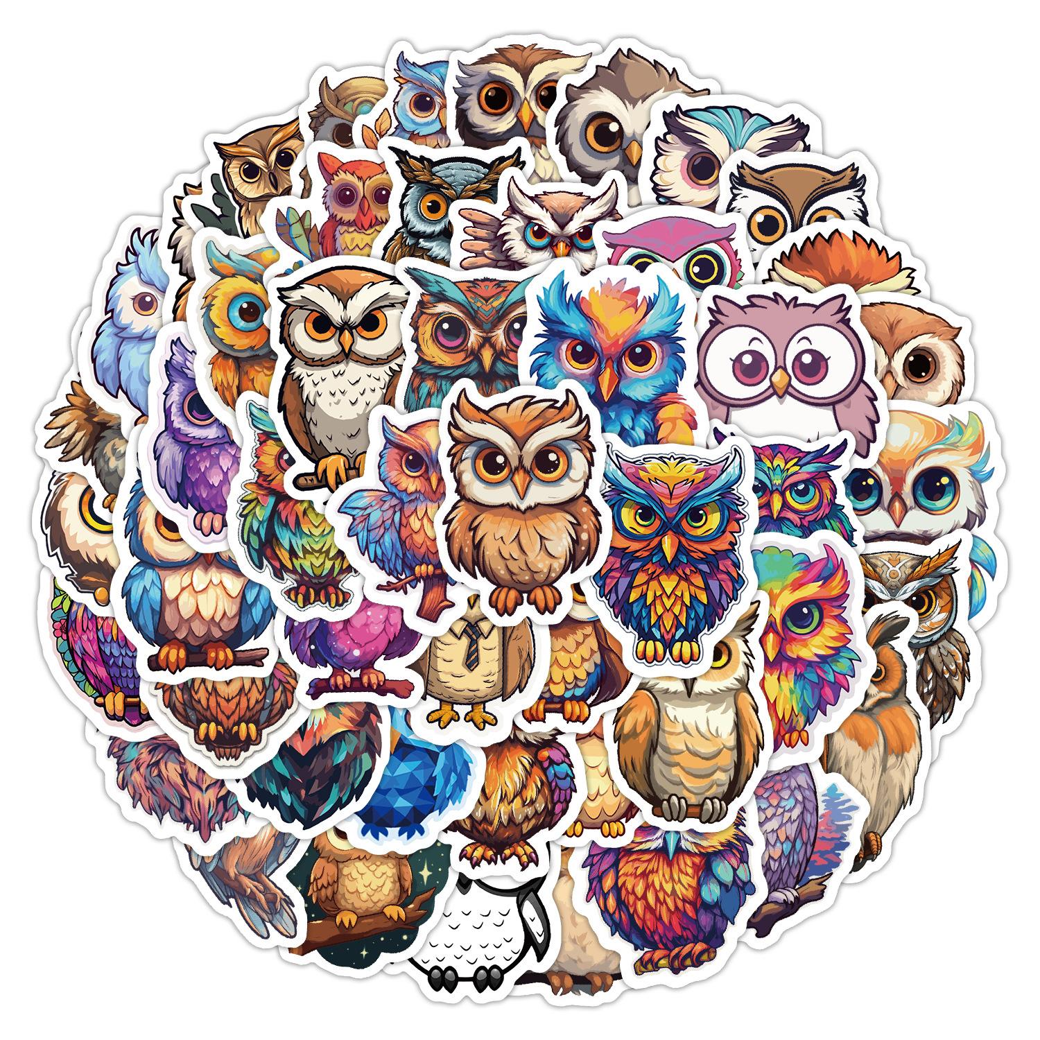 

50 Наклеек-дудлов с совами, наклейки для украшения скейтборда, чемодана, мобильного телефона, водонепроницаемые креативные детские мультяшные наклейки