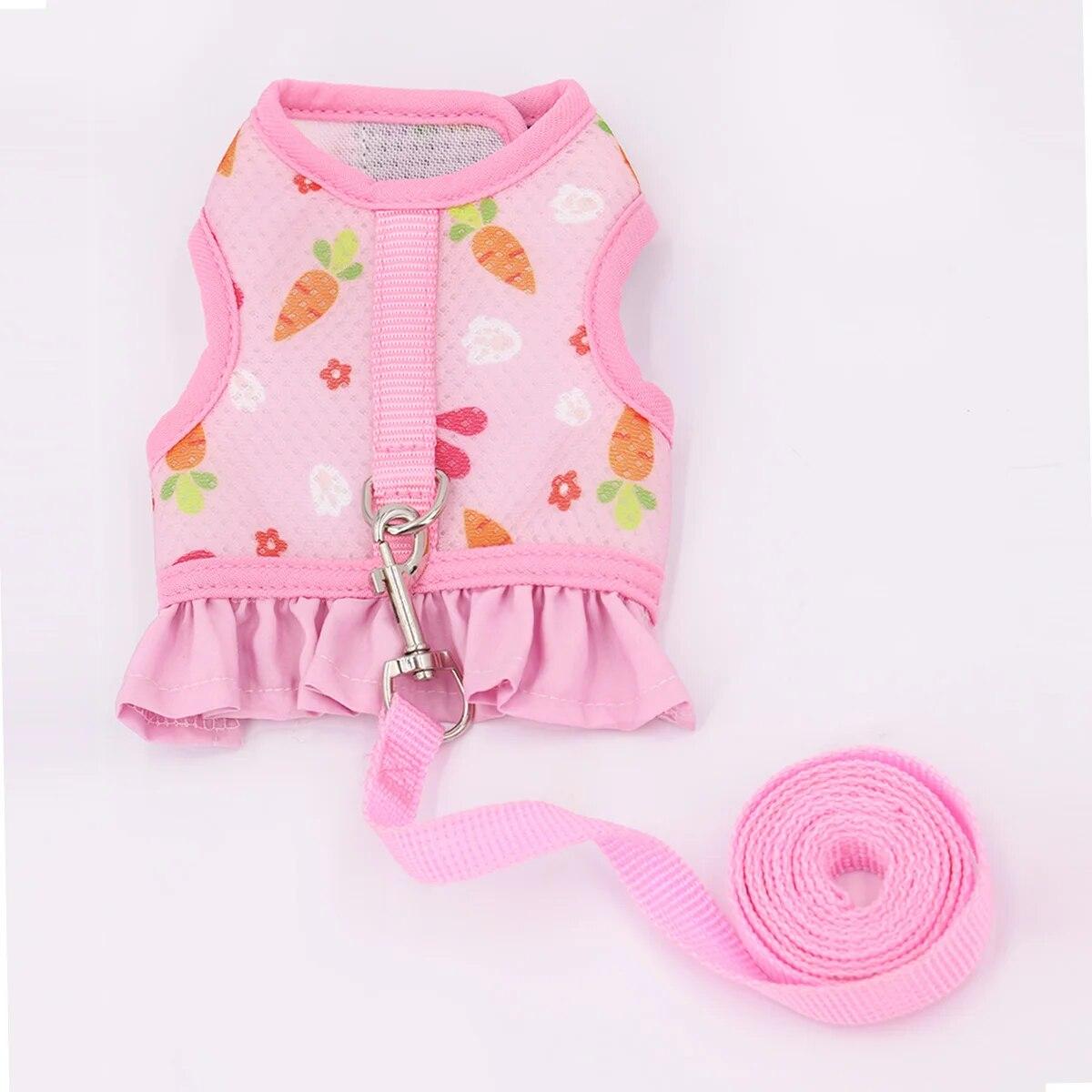 

1pc Adjustable Bunny Harness for Walking Runnig Hiking Camping Outdoor - Carrot Pattern Cute Small Animal Harness Leash Set S розовый
