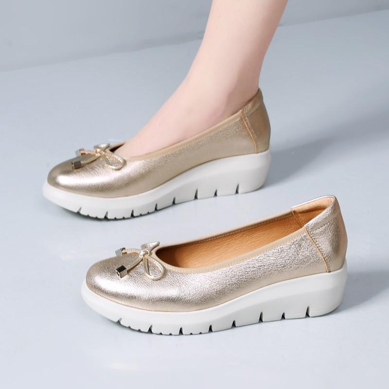 Waterproof Platform Flat Shoes Spring New Round Head Shallow Mouth Butterfly Knot Soft Sole Non-slip Single Shoes