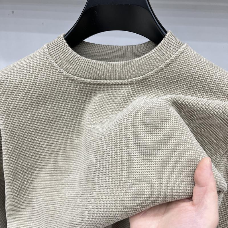 Men's Premium Fleece-Lined Sweatshirt: Warm, Thick, Solid Color, Round Neck, Long-Sleeve Base Layer for Autumn & Winter.