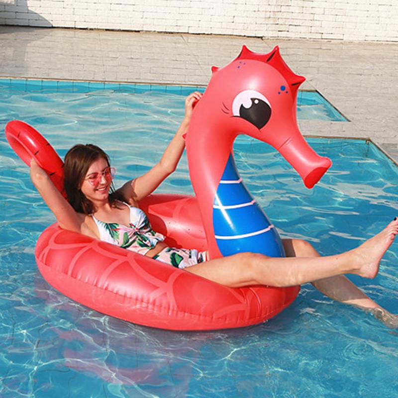 And Adult Childrens Thickened Inflatable Red Seahorse Floating Toy Drainage