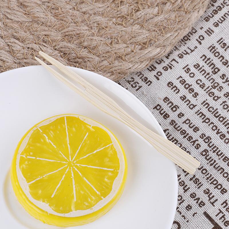 100Pcs/Set Bamboo Cocktail Forks Bbq Fruit Pick Beige 9Cm Stick Skewers