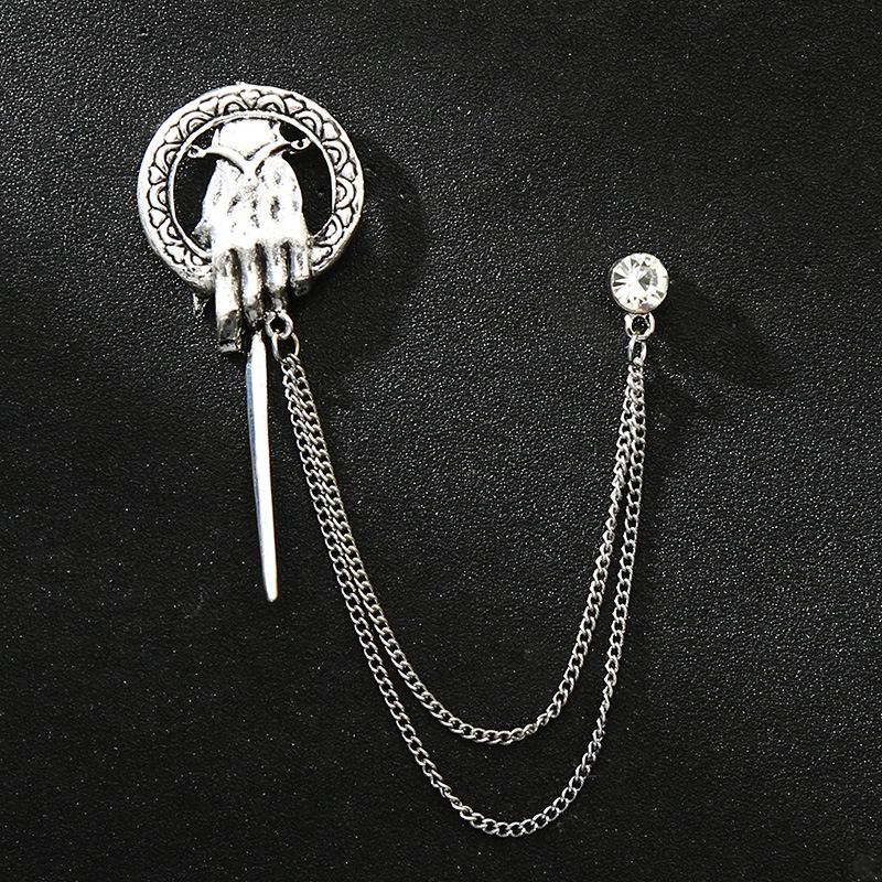 Men's Korean Style Eagle Guitar Brooch with Rhinestone Chain Badge