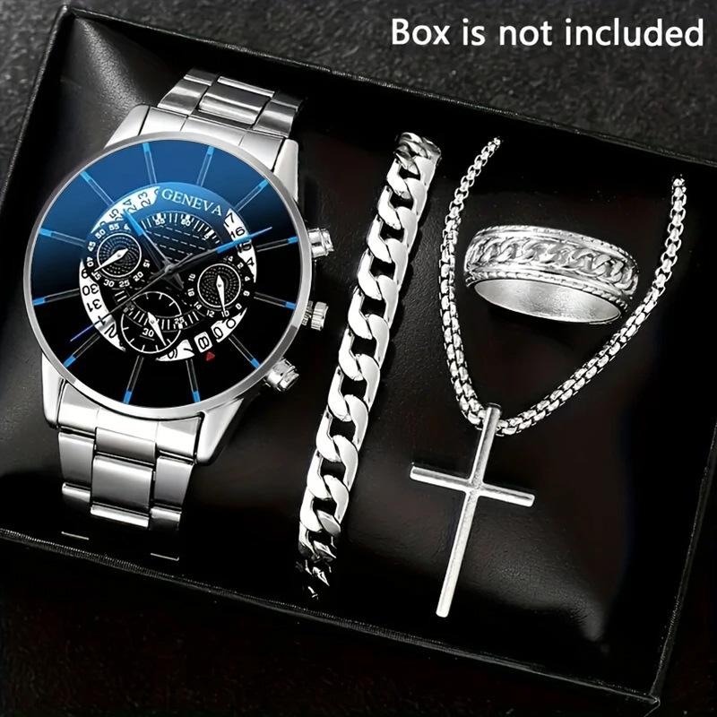 Watch Set, Watch, Men's Glass Quartz Watch, Steel Belt, One Men's Watch.