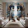 Set Of 2 Hd Garden Wind Straw Owl Decorative Curtain Blue Tie Digital Printed Home Decoration Style Living Curtains Made Polyester