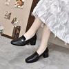 Square head small leather shoes women's 2025 spring new simple and generous light mouth thick heel work shoes medium heel leather shoes dress shoes