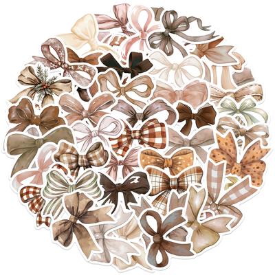 50pcs Bow Stickers Brown Girls Notebook Stationery Cell Phone Luggage Mug Decorative Stickers