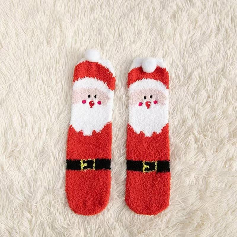 4 Pairs Thick Warm Coral Fleece Socks for Women Men Funny Christmas Pattern Seasonal Indoor Sleeping Slipper Socks