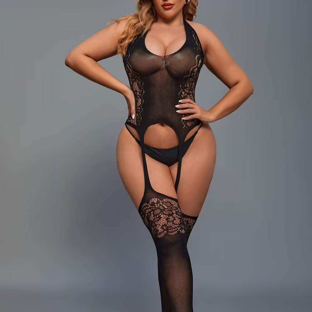 European and American erotic underwear tube top bikini onesie long-sleeved hollow net jacket fishing net onesie MY